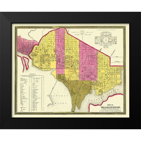 Washington D.C. Washington DC - Mitchell 1846 Black Modern Wood Framed Art Print by Mitchell