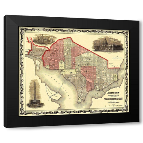 Georgetown Washington DC - Johnson 1862 Black Modern Wood Framed Art Print with Double Matting by Johnson