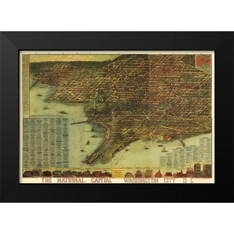 Washington DC - Sachese 1884 Black Modern Wood Framed Art Print by Sachese