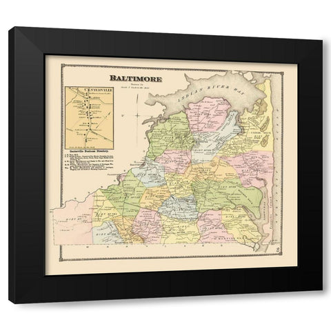 Baltimore, Centerville Delaware Landowner Black Modern Wood Framed Art Print by Beers