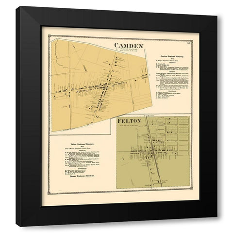 Camden, Felton Delaware Landowner - Beers 1868 Black Modern Wood Framed Art Print by Beers