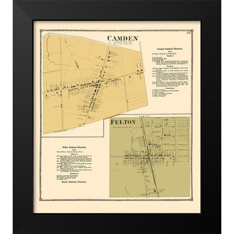 Camden, Felton Delaware Landowner - Beers 1868 Black Modern Wood Framed Art Print by Beers