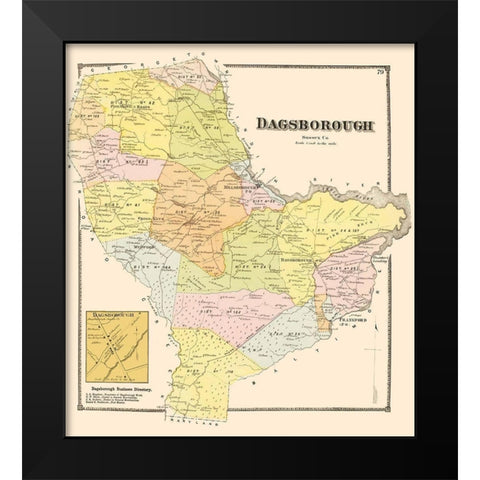 Dagsborough Delaware Landowner - Beers 1868 Black Modern Wood Framed Art Print by Beers