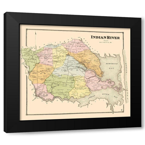 Indian River Delaware Landowner - Beers 1868 Black Modern Wood Framed Art Print by Beers