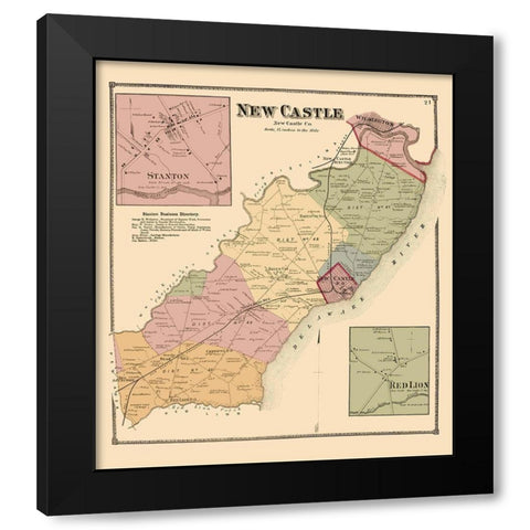 New Castle Delaware Landowner - Beers 1868 Black Modern Wood Framed Art Print by Beers