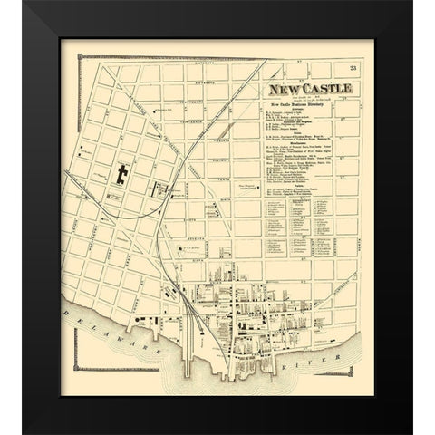 New Castle Delaware Landowner - Beers 1868 Black Modern Wood Framed Art Print by Beers