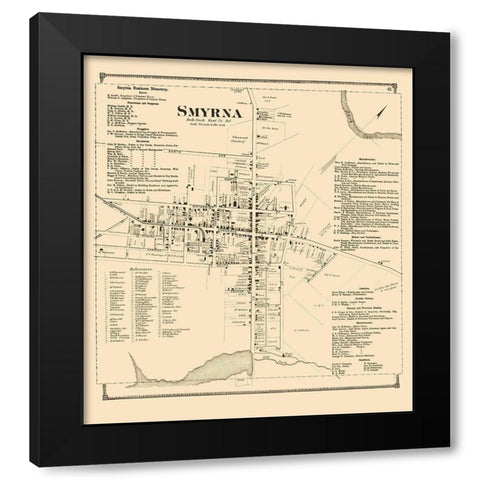 Smyrna Delaware Landowner - Beers 1868 Black Modern Wood Framed Art Print by Beers