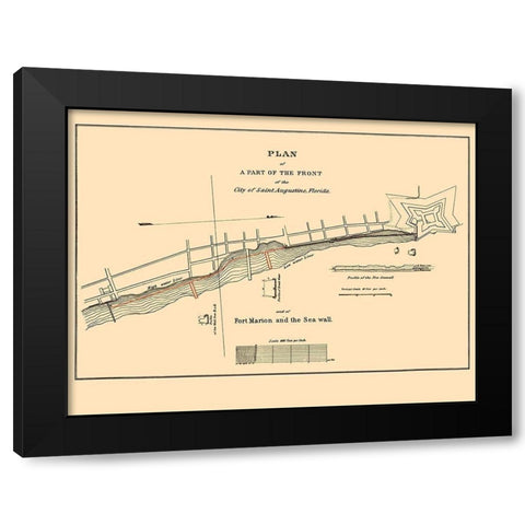 St Augustine, Fort Marion, Sea Wall Florida Black Modern Wood Framed Art Print with Double Matting by Duney