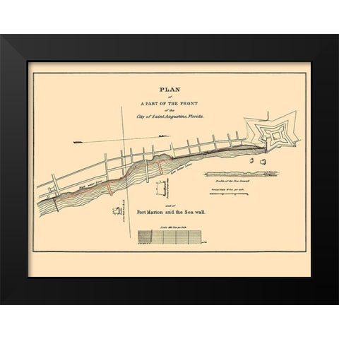 St Augustine, Fort Marion, Sea Wall Florida Black Modern Wood Framed Art Print by Duney