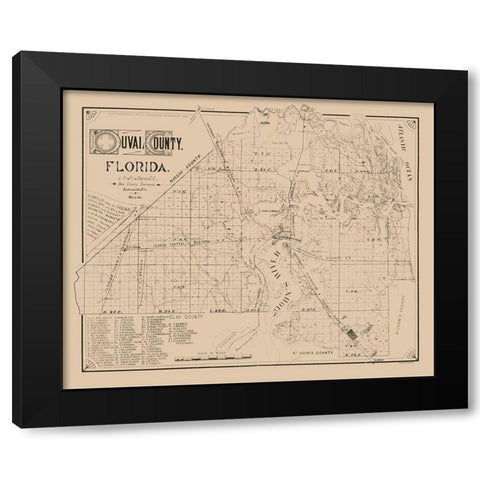 Duval County Florida - Le Baron 1884  Black Modern Wood Framed Art Print by Le Baron
