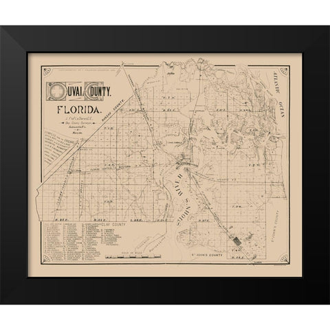 Duval County Florida - Le Baron 1884  Black Modern Wood Framed Art Print by Le Baron