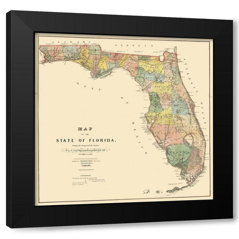 Florida - Drew 1856  Black Modern Wood Framed Art Print by Drew