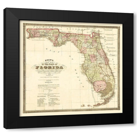 Florida Railroads - Drew 1874  Black Modern Wood Framed Art Print by Drew