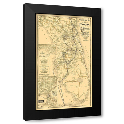 Florida Railroads - Northrup 1891  Black Modern Wood Framed Art Print by Northrup
