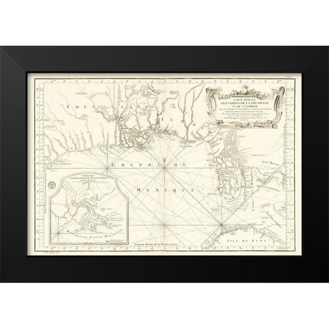 Louisiana Florida Gulf Coast - Bellin 1764  Black Modern Wood Framed Art Print by Bellin