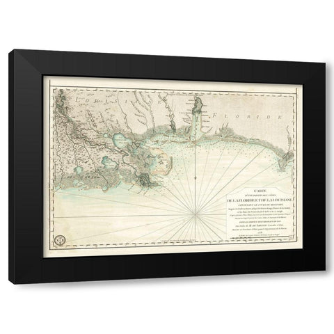 Louisiana Florida Gulf Coast - Sartine 1778  Black Modern Wood Framed Art Print with Double Matting by Sartine