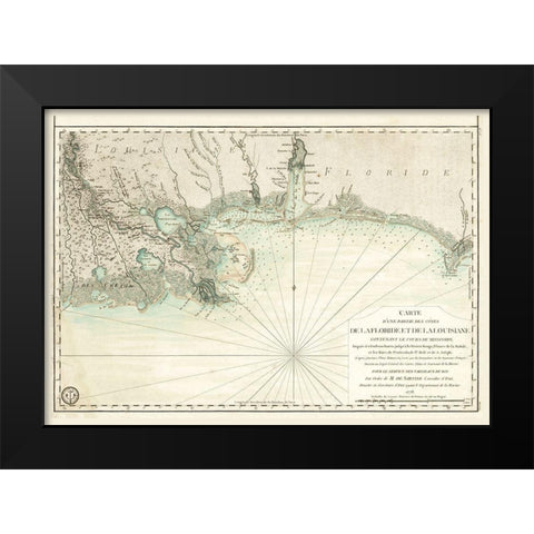 Louisiana Florida Gulf Coast - Sartine 1778  Black Modern Wood Framed Art Print by Sartine