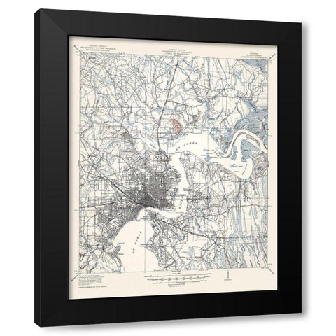 Jacksonville Florida Quad - USGS 1917 Black Modern Wood Framed Art Print with Double Matting by USGS