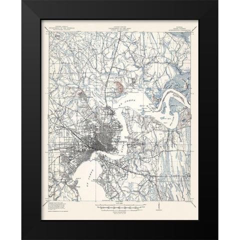 Jacksonville Florida Quad - USGS 1917 Black Modern Wood Framed Art Print by USGS