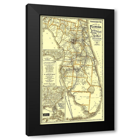 Jacksonville, Tampa, and Key West 1891 Black Modern Wood Framed Art Print with Double Matting by Matthews