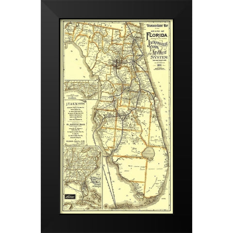 Jacksonville, Tampa, and Key West 1891 Black Modern Wood Framed Art Print by Matthews
