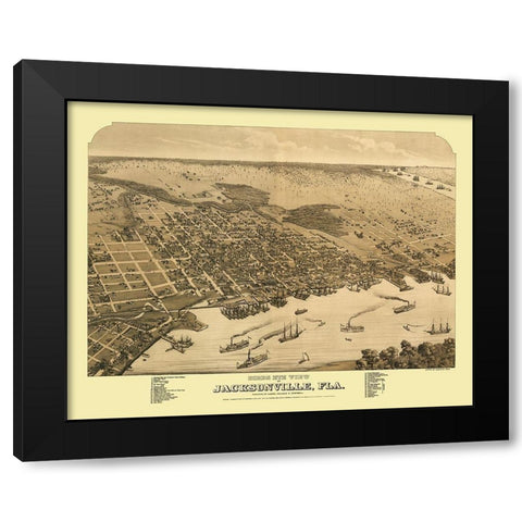 Jacksonville Florida - Alvord 1876 Black Modern Wood Framed Art Print with Double Matting by Alvord