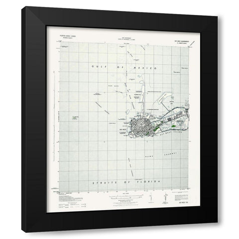 Key West Florida Quad - USGS 1943 Black Modern Wood Framed Art Print with Double Matting by USGS