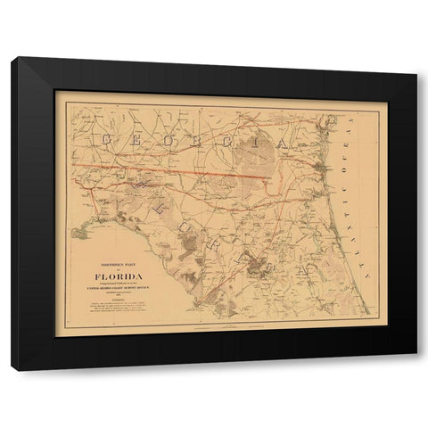 Northern Florida - Bache 1864 Black Modern Wood Framed Art Print by Bache