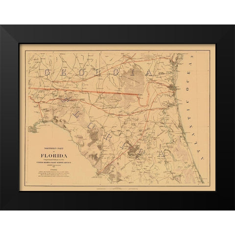 Northern Florida - Bache 1864 Black Modern Wood Framed Art Print by Bache
