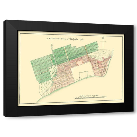 Pensacola Florida Plan - 1767 Black Modern Wood Framed Art Print by Unknown