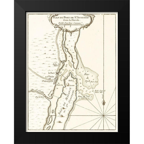 St Augustine Florida - Bellin 1764  Black Modern Wood Framed Art Print by Bellin