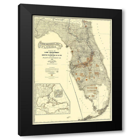 South Florida Railroad Co - Matthews 1888 Black Modern Wood Framed Art Print by Matthews