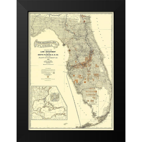 South Florida Railroad Co - Matthews 1888 Black Modern Wood Framed Art Print by Matthews