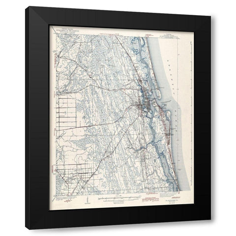 St Augustine Florida Quad - USGS 1943 Black Modern Wood Framed Art Print with Double Matting by USGS