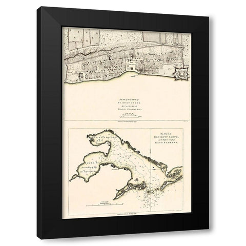 St Augustine, Tampa Bay Florida - Faden 1777 Black Modern Wood Framed Art Print by Faden