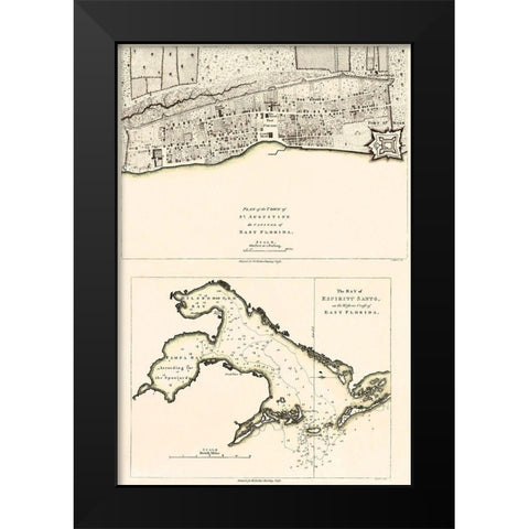 St Augustine, Tampa Bay Florida - Faden 1777 Black Modern Wood Framed Art Print by Faden
