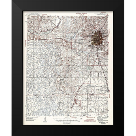 Tallahassee Florida Quad - USGS 1943 Black Modern Wood Framed Art Print by USGS