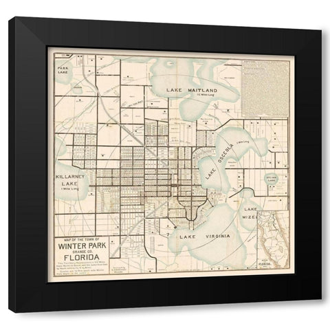 Winter Park Florida - Robinson 1884  Black Modern Wood Framed Art Print with Double Matting by Robinson