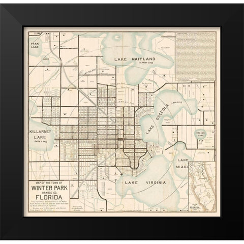 Winter Park Florida - Robinson 1884  Black Modern Wood Framed Art Print by Robinson