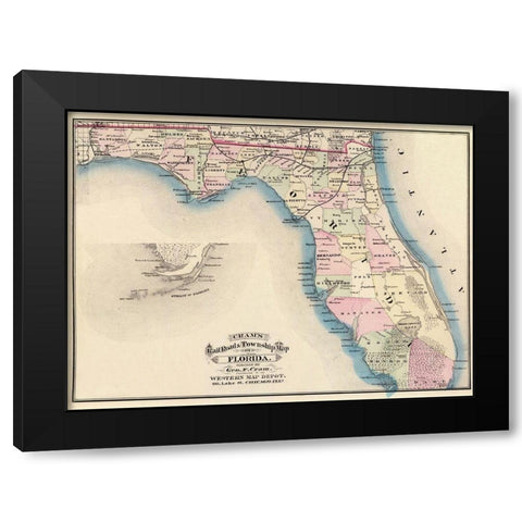 Florida - Cram 1875 Black Modern Wood Framed Art Print by Cram