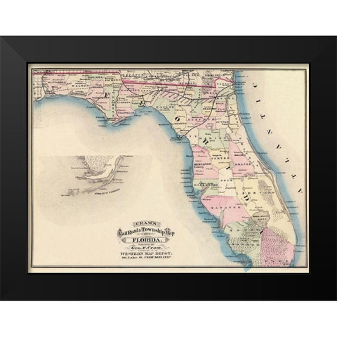 Florida - Cram 1875 Black Modern Wood Framed Art Print by Cram