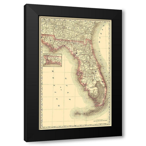 Florida - Rand McNally 1879 Black Modern Wood Framed Art Print with Double Matting by Rand McNally