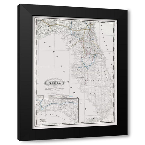 Florida State Railway and Counties - Grant 1889 Black Modern Wood Framed Art Print by Grant