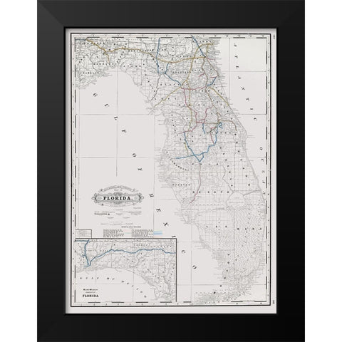 Florida State Railway and Counties - Grant 1889 Black Modern Wood Framed Art Print by Grant