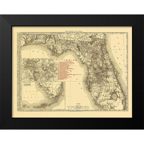 Florida - Rand McNally 1900 Black Modern Wood Framed Art Print by Rand McNally