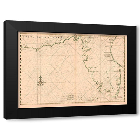 Florida State Coastline - Vinckeboons 1639 Black Modern Wood Framed Art Print by Vinckeboons