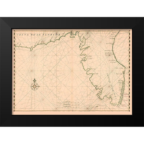 Florida State Coastline - Vinckeboons 1639 Black Modern Wood Framed Art Print by Vinckeboons
