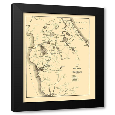 Seat of War in Florida - Bowen 1836 Black Modern Wood Framed Art Print by BOWEN