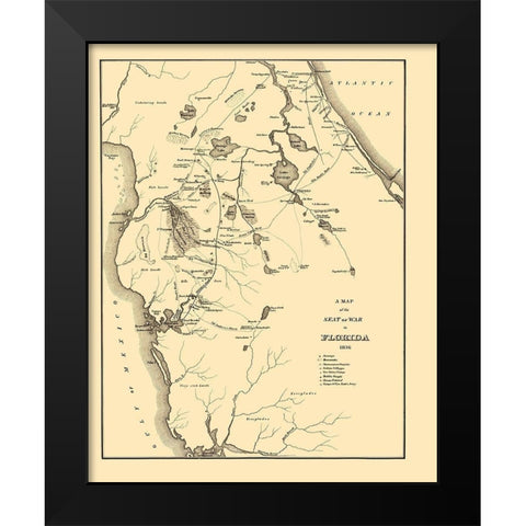Seat of War in Florida - Bowen 1836 Black Modern Wood Framed Art Print by BOWEN