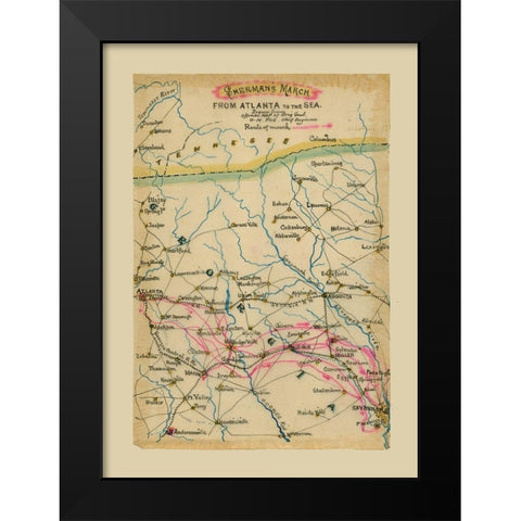 Georgia Shermans March - Poe 1864  Black Modern Wood Framed Art Print by Poe